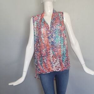 Bisou Bisou High Low Sleeveless Watercolor Print Top, VGUC, Size L